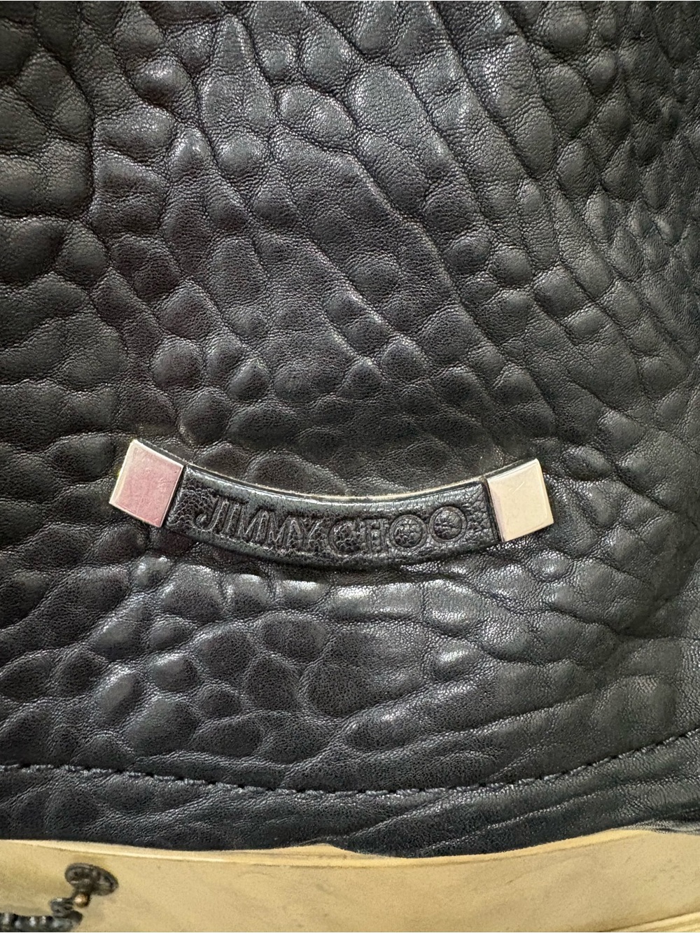 Jimmy Choo Black Pebbled Leather Handbag Detail